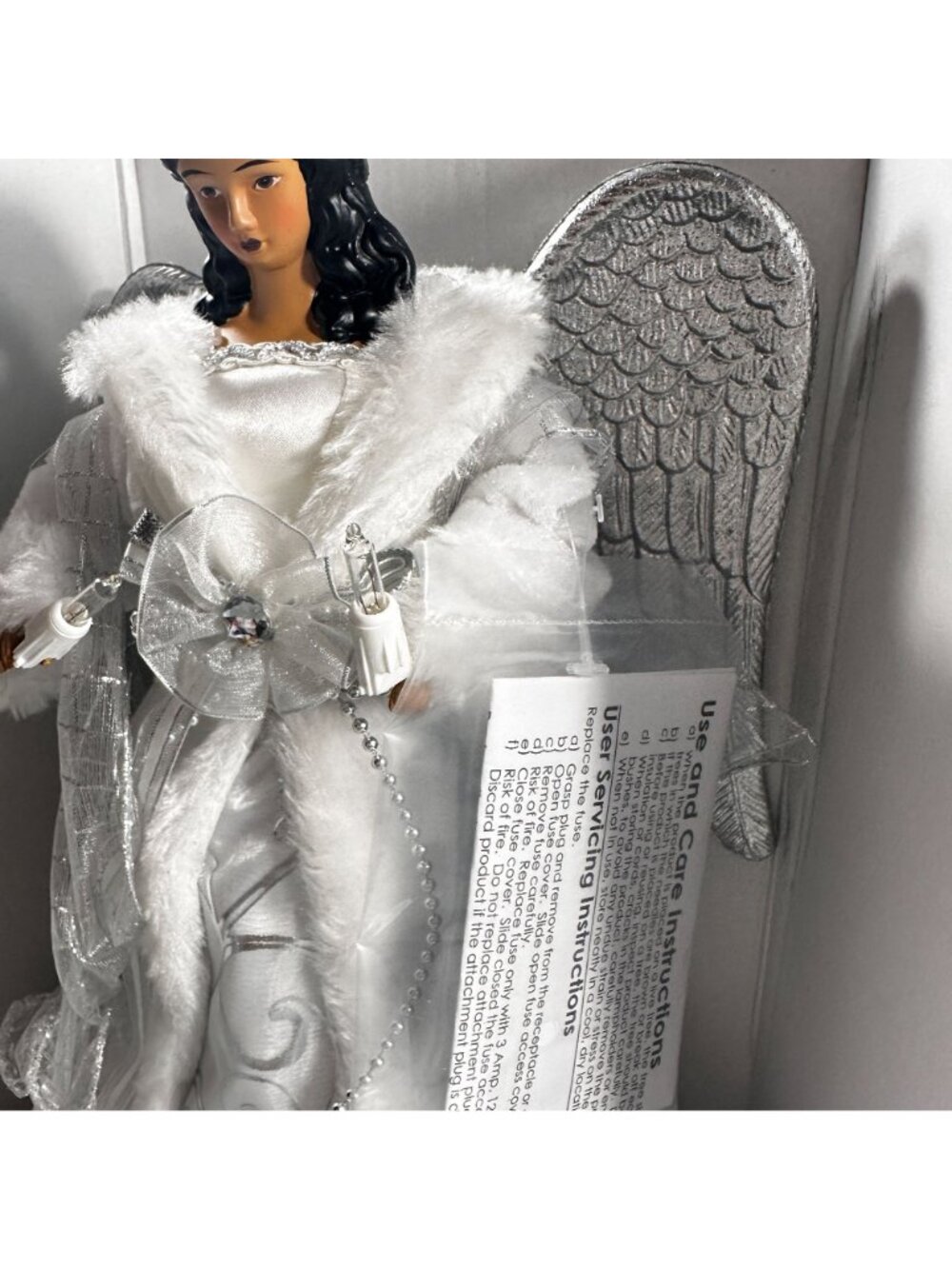 Ashland Christmas Angel Lighted Tree Topper Silver Wings White Gown Cord - Picture 13 of 16